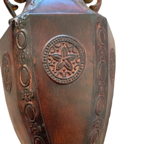 METAL Vase Autumn Brown and Rust colored Flower Holder 13" tall, 7" wide - Picture 6 of 7